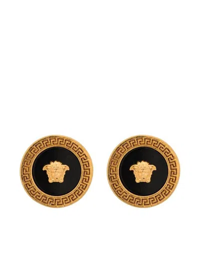 Versace Black And Gold Earrings With Medusa Detail In Metal Woman