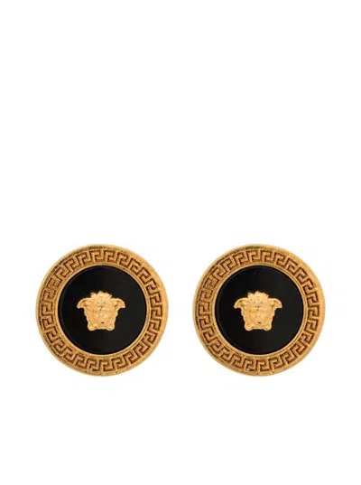 Versace Black And Gold Earrings With Medusa Detail In Metal Woman