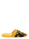Versace Black And Gold Home Slippers In Cotton And Terry With Baroque Print In Yellow