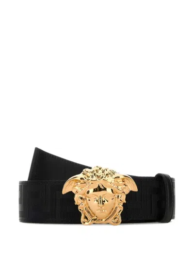 Versace Medusa Head Calf Leather Belt In Black