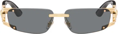 Versace Black & Gold 'medusa Honor' Rectangular Sunglasses In Multi