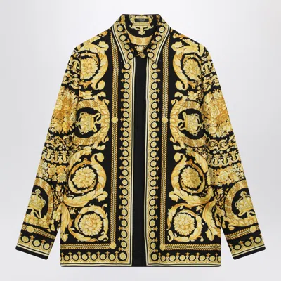 Versace Black And Gold Printed Silk Twill Shirt In Multi