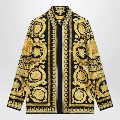 Versace Black And Gold Printed Silk Twill Shirt In Multi