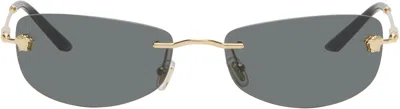 Versace Black & Gold Runway Sunglasses In 100287