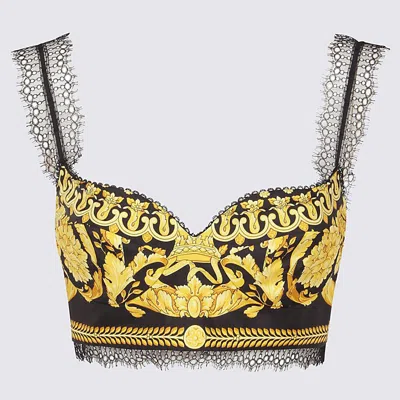 VERSACE VERSACE BLACK AND GOLD SILK BAROQUE TOP