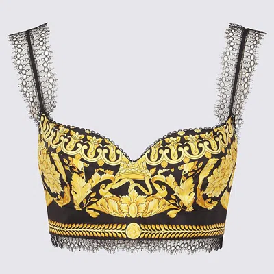 Versace Black And Gold Silk Baroque Top