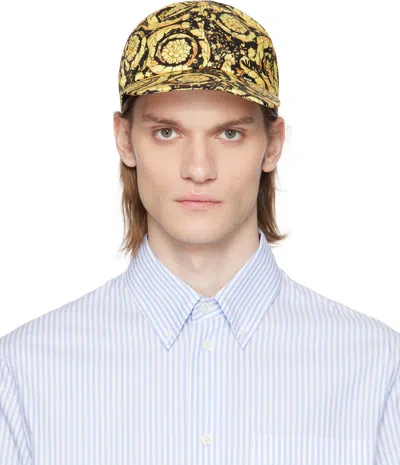 Versace Printed Polyester Baseball Cap In Yellow