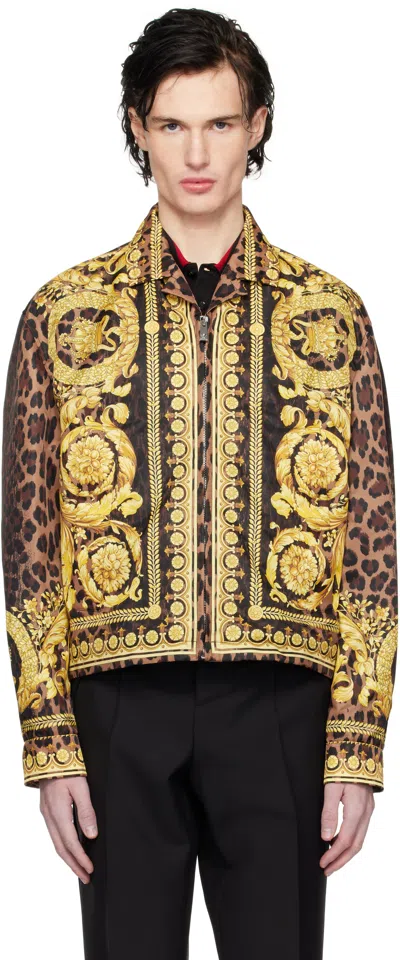 Versace Black & Gold Wild Barocco Blouson Jacket In 5n440-chestnut+gold