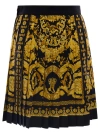 Versace Black And Golden Pleated Skirt With Baroque Print All-over In Gold
