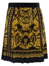 Versace Black And Golden Pleated Skirt With Baroque Print All-over In Silk Woman In Multi