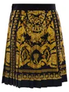 Versace Black And Golden Pleated Skirt With Baroque Print All-over In Silk Woman