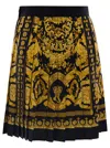 VERSACE BLACK AND GOLDEN PLEATED SKIRT WITH BAROQUE PRINT ALL-OVER IN SILK WOMAN