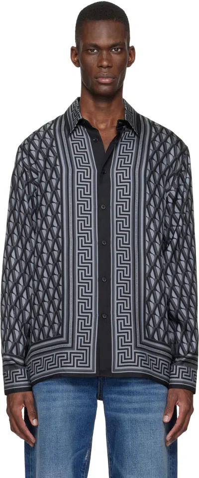 Versace V Greek Key-print Shirt In Blue