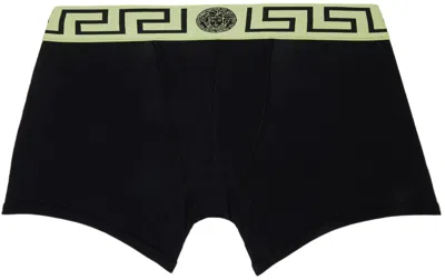 Versace Black & Green Greca Border Boxers In 2bo40-blck+mint Blck