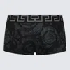 Versace Black Boxer Briefs With Barocco Print In Stretch Cotton Manb In Grey