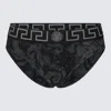 Versace Baroque-print Cotton Briefs In Black+grey