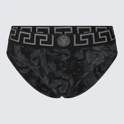 Versace Black And Grey Cotton Briefs In Blackgrey