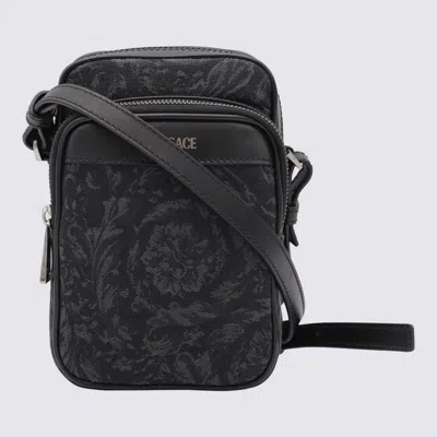 Versace Black And Ruthenium Barocco Athena Crossbody Bag In 黑色+黑色正森