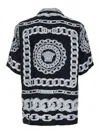 Versace Black And White Bowling Shirt With Cuban Collar And All-over Chain-link Print In Silk Man In Black