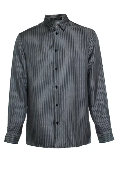 Pre-owned Versace , Black And White Greca Print Shirt
