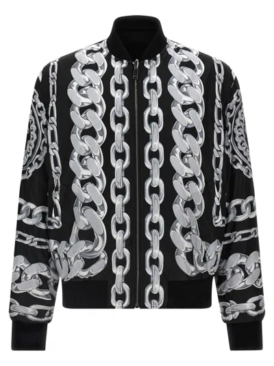 VERSACE BLACK & WHITE MEDUSA CHAINS REVERSIBLE BOMBER JACKET