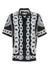 Versace Black And White Bowling Shirt With Cuban Collar And All-over Chain-link Print In Silk Man In Blackwhite