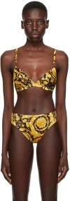 Versace Black & Yellow Barocco Bra In 5b000-black+gold