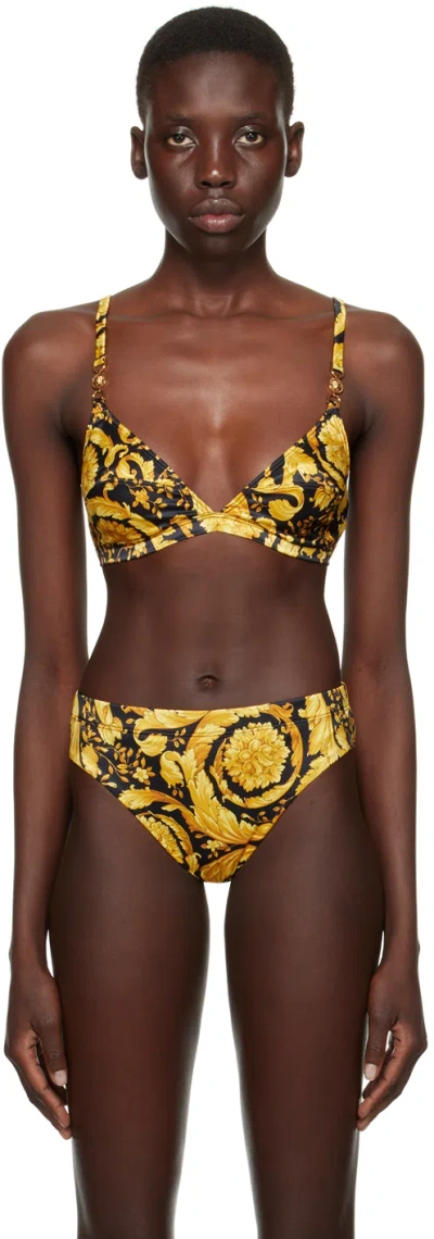 Versace Black & Yellow Barocco Bra In 5b000-black+gold