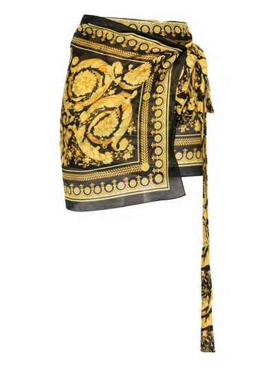 Versace Black And Yellow Barocco Cover-up Skirt In 5b000-blackgold