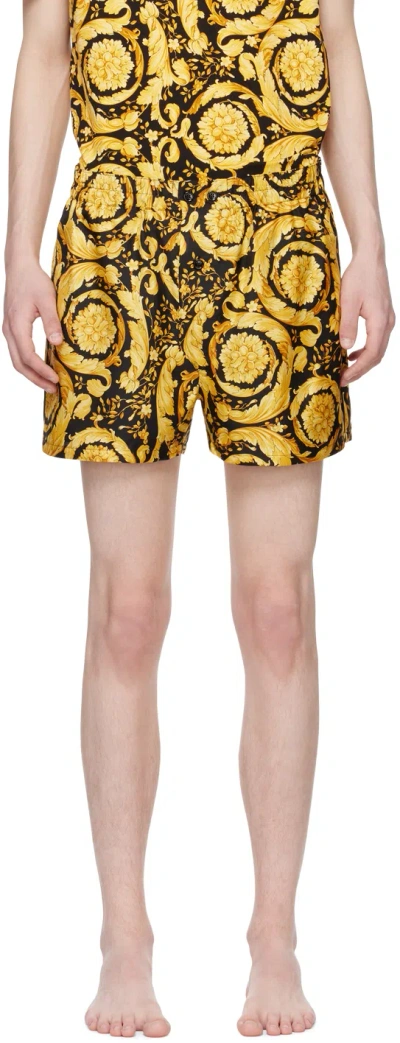 Versace Black & Yellow Barocco Pyjama Shorts In 5b000-black+gold