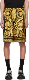 Versace Printed Silk Bermuda Shorts In 5b000-black+gold