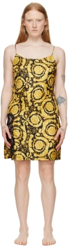 Versace Barocco Silk Camisole Minidress In 5b000-black+gold
