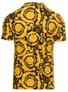 VERSACE VERSACE BLACK AND YELLOW CREWNECK T-SHIRT WITH ALL-OVER BAROCCO PRINT IN STRETCH COTTON MAN
