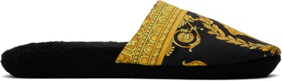 Versace Black & Yellow 'i Heart Baroque' Slippers In Z4800-black