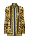 VERSACE BLACK AND YELLOW SHIRT WITH BAROCCO PRINT IN SILK WOMAN