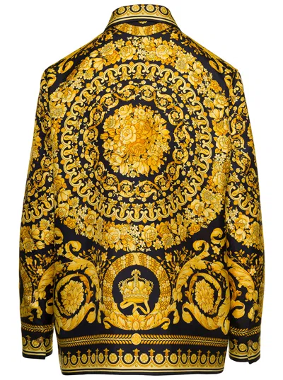 VERSACE BLACK AND YELLOW SHIRT WITH BAROCCO PRINT IN SILK WOMAN 