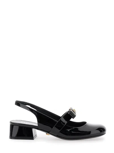 Versace Black Ballerina Shoes With Heel And Medusa Detail On The Front