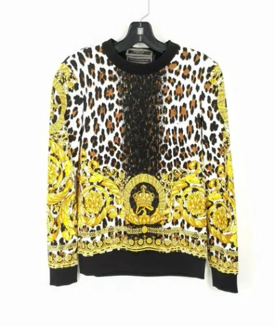 Pre-owned Versace Black Barocco & Leopard Tribute Long Sleeve Sweater Top 38 Or Us 2