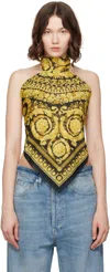 Versace Black Barocco Cover-up Foulard Top In Yellow