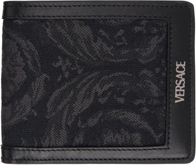 Versace Black Barocco Jacquard Bifold Wallet In 2bm0e-black+black-ru
