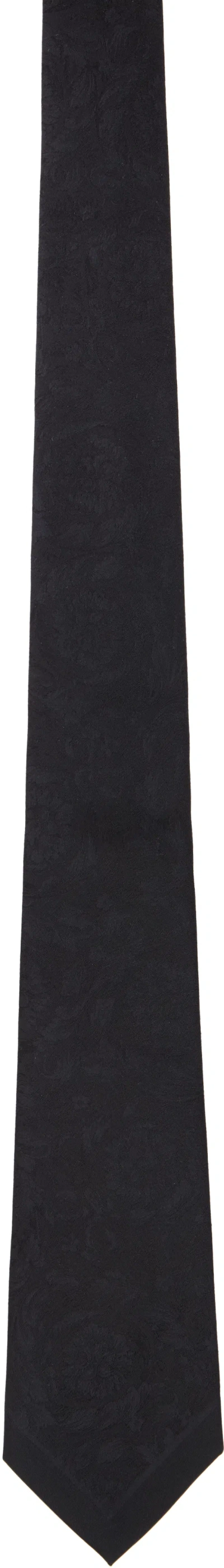 Versace Black Barocco Jacquard Silk Tie In 1b000-black