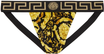 Versace Black Barocco Jockstrap In 5b010-black+print