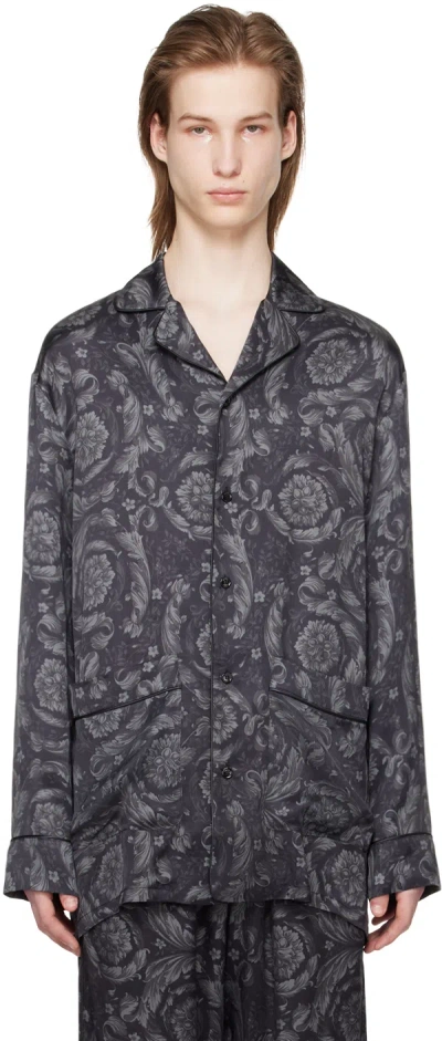 Versace Barocco-print Pyjama Shirt In Gray