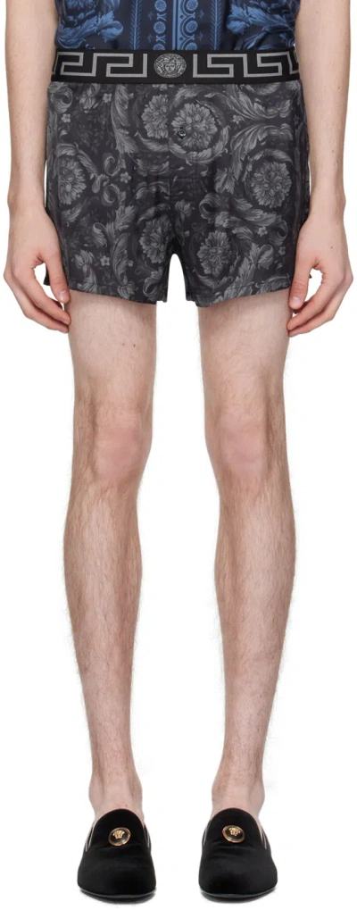 Versace Barocco-print Pajama Shorts In Black