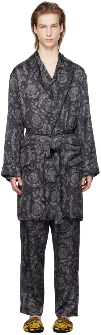 Versace Black Barocco Robe In 5b050-black+grey