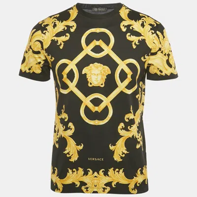 Pre-owned Versace Black Baroque Print Cotton Crewneck T-shirt L