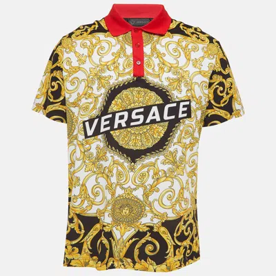 Pre-owned Versace Black Baroque Print Cotton Polo T-shirt Xxl