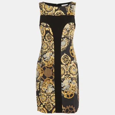 Pre-owned Versace Black Baroque Print Crepe Shift Dress M