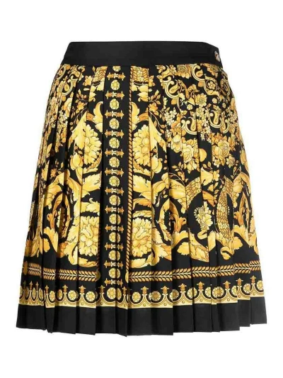 Versace Black Baroque-print Pleated Skirt