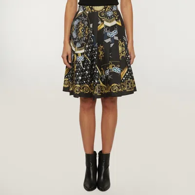 Pre-owned Versace Black Baroque Print Satin Pleated Mini Skirt M